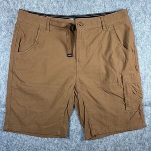 Prana Stretch Zion II Shorts Mens 36 x 10 Brown Belted Hiking Climbing 1969751